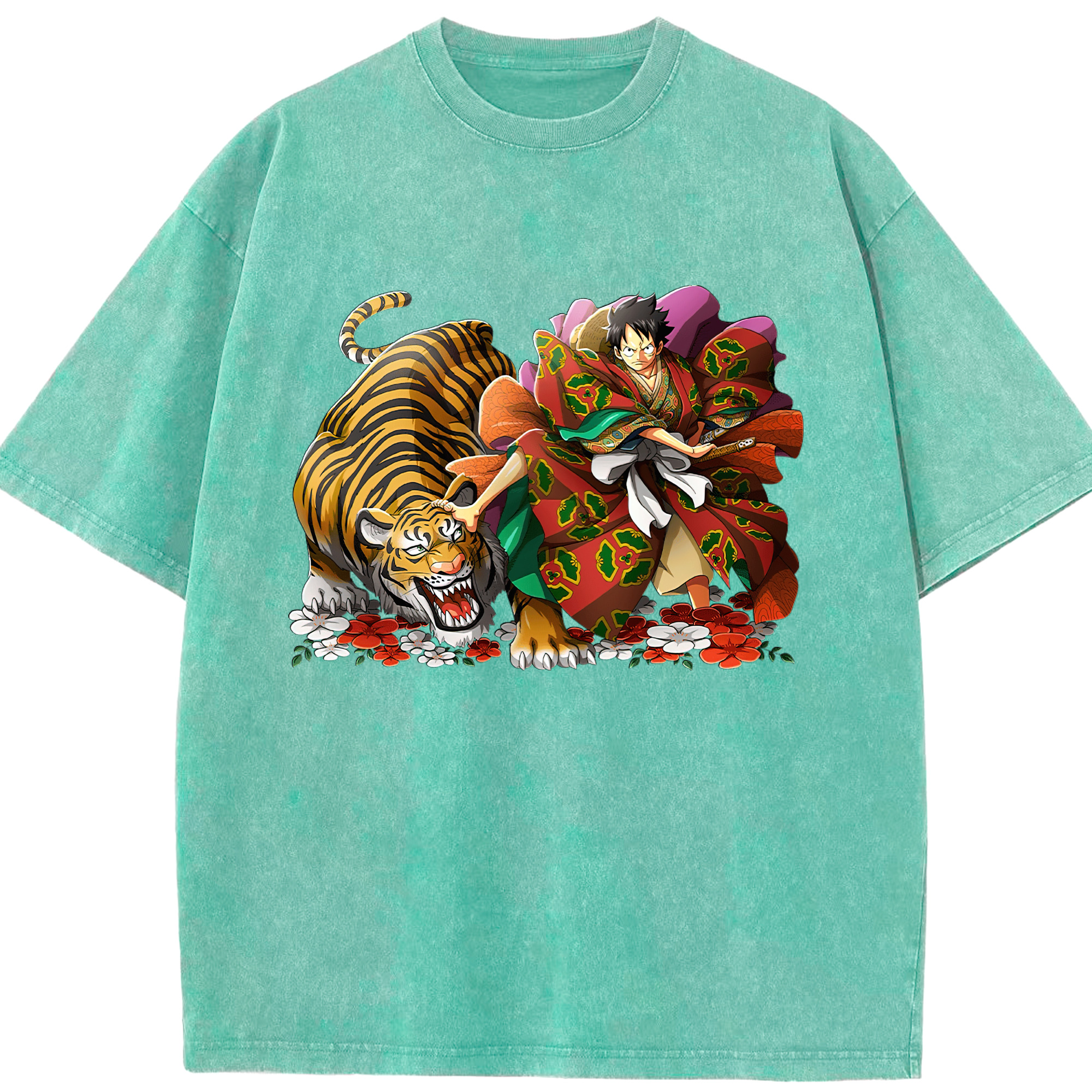（画像用） ワンピース モンキー・D・ルフィ ONE PIECE Monkey D. Luffy 綿100% ヴィンテージ風 半袖Tシャツ（フロントプリント）